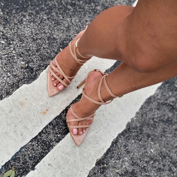 Nude Strappy Pointed High Heels - Picture 5 of 8